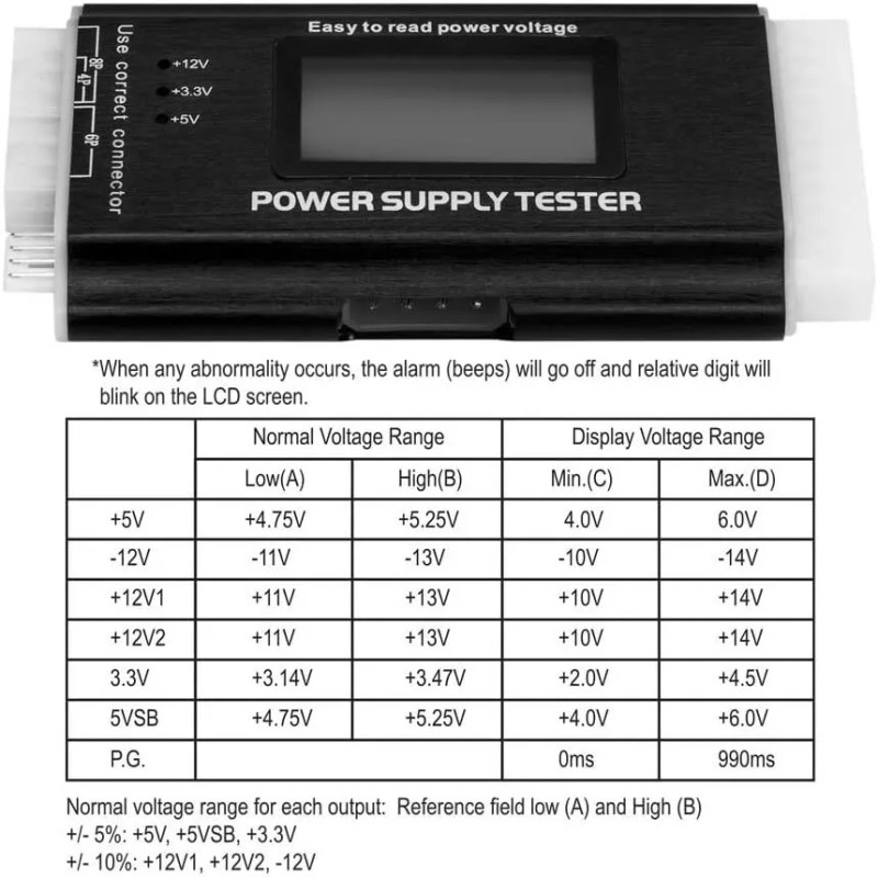 Kingwin Digital Power Supply Tester With Lcd Display For Atx