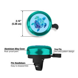 WIRESTER Green Aluminum Round Bike Bell, Classic Ring Bicycle Bell, Bike Accessories Bell Ring for Adults Kids Girls Boys - Blue Sea Turtle