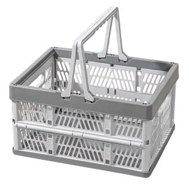 YTAONS Collapsible Storage Crate with Handles, 20L Foldable Plastic Basket, Organizer Container (Light gray, M)