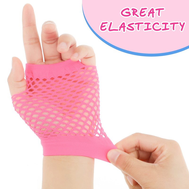 Jiuguva 24 Pairs 80s 90s Fingerless Fishnet Neon Gloves Mesh
