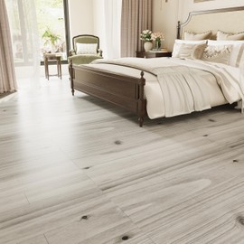 18 Sq. Ft Floor Tiles Peel and Stick Vinyl Floor 36 x 6 inch Luxury Self Adhesive Waterproof Flooring Planks DIY for Kitchen, Living Room, Shops, RV, Wood Look Plank, 12-Pack, Nature Gray