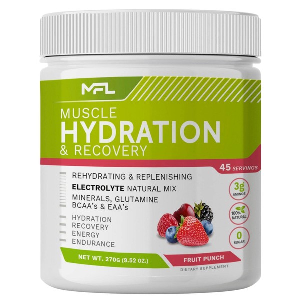 MUSCLE FOOD LABS Hydration and Electrolyte Recovery Mix | 0 Sugar | Amino Blend | 45 Servings (Fruit Punch)