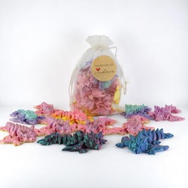 3D Printed Cute Baby Dragon Wyverns (Pack of 10) – 3 Inch Articulated Desk Toys, Flexible Fidget Dragons, Party Favors, Gift Bag Fillers, Rainbow Mixed Colors with Drawstring Bag