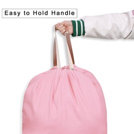 SANFERGE Cotton Canvas Laundry Bag with Handles & Drawstring Straps, Heavy Duty Extra Large Laundry Bags for Laundromat and Household, 25.5x34 Inch, Pink