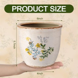 RimCereal 6 Inch Vintage Yellow Flower Pot for Plants Cottage Rustic Ceramic Planter with Drainage Hole Ice Crack Vase for Indoor Garden Country Home Kitchen Decor Farmhouse Antique Housewarming Gift