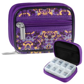 Pill Case Weekly Travel Pill Organizer for Purse with Removable 7 Day Pill Box Premium Neoprene Pill Container for Travel Purse Accessory, Vitamin, Supplement, Small Pieces Arrangement-Purple
