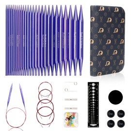 RUIDI Circular Knitting Needles Set, Long Aluminium Interchangeable Circular Knitting Needles Set with Case & Accessories, 13 Pairs Circular Knitting Needle Set (13 cm) in Sizes from 2.75 mm to 10 mm