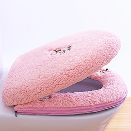 HICYOO Toilet Seat Warmer Cover & Toilet Lid Cover Pink Fuzzy Toilet Seat Covers for Bathroom with Zipper Handle Plush Thicker Washable