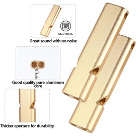 Emergency Whistles, 2 PCS Loud Safety Survival Whistles with Carabiner and Lanyard for Outdoor Hiking, Hunting, Camping, Fishing, Kayaking (A-Gold+Gold)