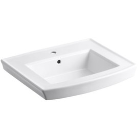 KOHLER K-2358-1-0 Archer Pedestal Bathroom Sink Basin with Single-Hole Faucet Drilling, White