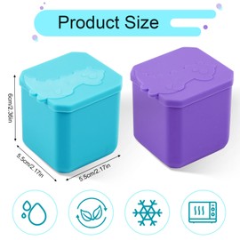 BOXOB 2pcs Salad Dressing Container 4oz, Dipping Sauce Container for Lunch Box Silicone Dips Containers Leakproof Condiment Sauce Cups with Lids for School Lunch Picnic Travel(Cyan, Purple)
