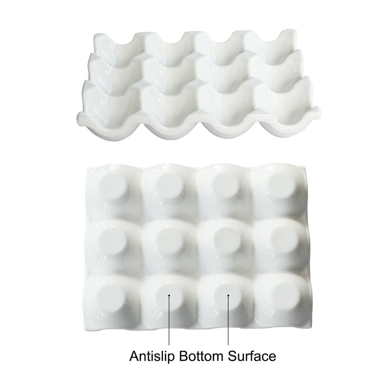 Bealuffe Ceramic Egg Holder, 12 Cups Egg Tray with Non-Slip