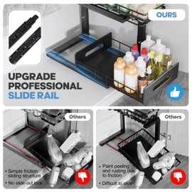 Biboraya 2 Pack Under Sink Organizer Upgrade To Professional Rails,2-Tier Dual Pull Out Cabinet Storage,Height Adjustable Slide Out Drawers For Bathroom Kitchen,Under Sink Shelf (Patent Registered)