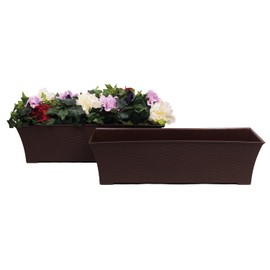 Elly Décor Set of 2 24x8 Rectangular Modern, Resistant and Self Watering Planter with Rattan-Like Finish, 24", Chocolate Brown