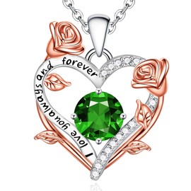 BAYLAY Chriatmas Gifts for Women Wife Heart Birthstone Necklace - Birthday Chriatmas Gifts for Wife Mom Grandma May Birthstone Jewelry Emerald Necklace