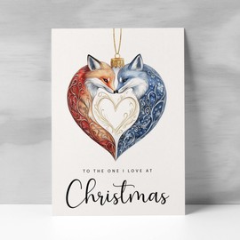 Postcard Prints - Christmas Card For Loved One Foxes Bauble Love Heart Illustration Romantic Christmas Card For The One I Love