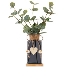 Artificial Eucalyptus Greenery Stems in Glass Vase,15" Doule Side 3D Fake Plants Eucalyptus Leaves faux Greenery for Centerpiece Table Decorations Home Room Decor office Desk Green Decor (Black)