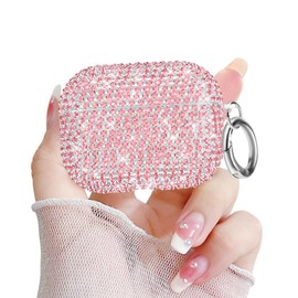 Newseego for AirPods Pro 2 Generation Case, Luxury Sparkly Bling Rhinestone Case with Keychain for Women Girls Anti-Lost Glitter Crystal Hard PC Shockproof Protective Cover for AirPods Pro 2th-Pink