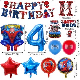 Spiderma Children's Birthday Decoration, Pack of 30 Helium Balloons, Birthday, with Giant 3D Spiderma Hero Balloons and Number Balloons, Birthday Decoration for Children 4 Years