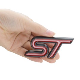 EmbRoom 2pcs ST Grille Emblems, Metal Decal Badge + Back Sticker Replacement for Universal Cars (Black Red)