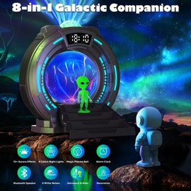 8-in-1 Sci-Fi Gateway Galaxy Projector Nebula Night Light for Kids Adults Teens with Plasma Ball, Alarm Clock, Bluetooth Speaker, White Noise, 8 Color Night Lights & Alien Astronaut for Bedroom Decor