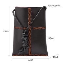 Dog Grooming Scissors Storage Bag: Hand-stitched, Show-quality Head Layer Calf Leather, Holds 5 Pairs of Dog Grooming Scissors Brown