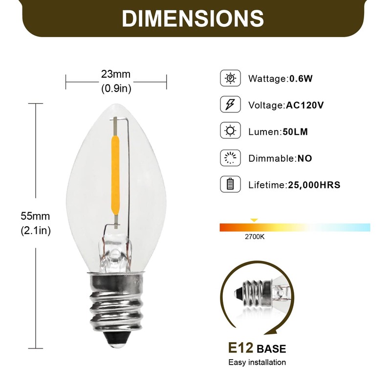 YIMILITE C7 0.6W 2700K Featuring Standard E12 LED Bulb Candelabra