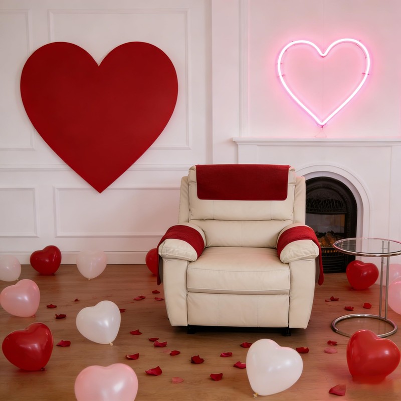 Valentine's Red Velvet Recliner Cover Set - Stretchable 3-Pc Sofa