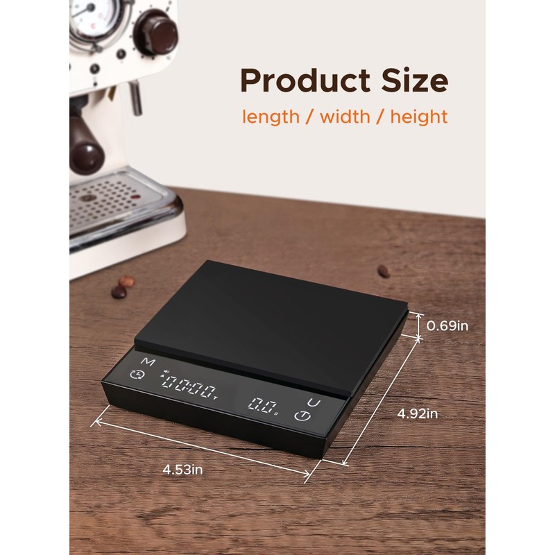 Metal Coffee Scale with Auto Timing, Rechargeable Espresso Scale with