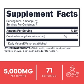 Type Zero Type Zero Creatine Monohydrate Powder 500 Grams, Tropical Punch Flavored - Gluten-Free