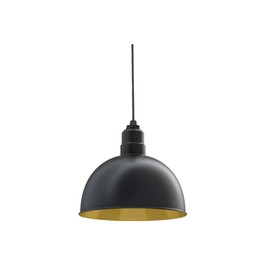 Steel Lighting Co. Rose Bowl Pendant | Ceiling Mounted Light | 15 inch Dome | Black Cord | Heavy Duty Steel Farmhouse Barn Style Made in America | Matte Black Exterior/Brass Interior