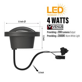 VENUS MANUFACTURING Low Voltage Landscape Lights Outdoor Well Lights 4W 200 Lumen In-ground LED Landscape Lighting Weatherproof 2800K Warm White 12V Deck Up-Lights 1Pack