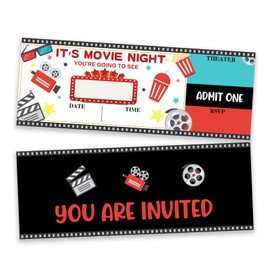 Movie Ticket Invitation Cards Movie Party Invitations with Envelopes, 20 Double-Sided Fill In Style Invites For Boys & Girls Party Celebration Supplies