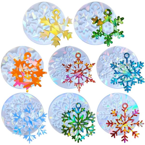 Holographic Christmas Snowflake Resin Molds - 8pcs Silicone Ornament Molds