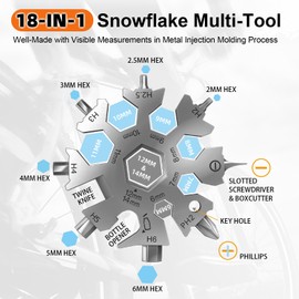 2 Pack 18 in 1 Snowflake Multi Tool, Phillips Flat Screwdriver Kit/Wrench/Bottle Opener, EDC Camping Gear, Gifts for Men (Black+Silver)