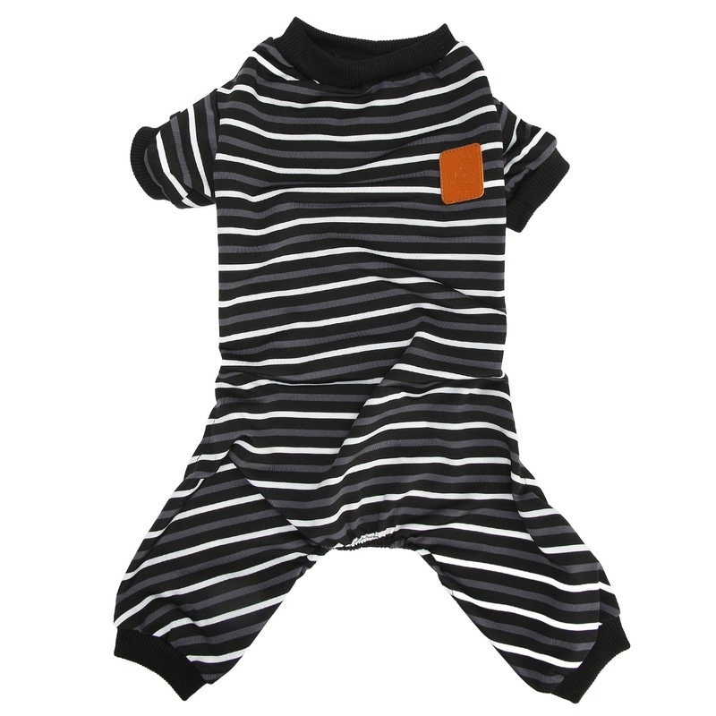 Dog Pajamas Warm 4 Legged High Collar Soft Stretchy Striped