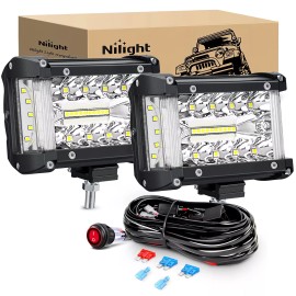 Nilight Side Shooter LED Light Bar 2PCS 4.3Inch Triple Row Spot Flood Light
