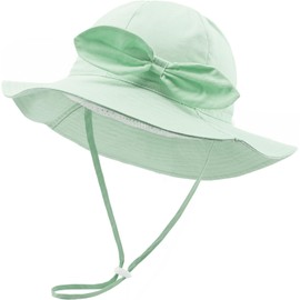 DRESHOW Baby Sun Hat Toddler Sun Protection Beach Cap with Bow Wide Brim Unisex Summer Bucket Hats with Chin Strap UPF 50+