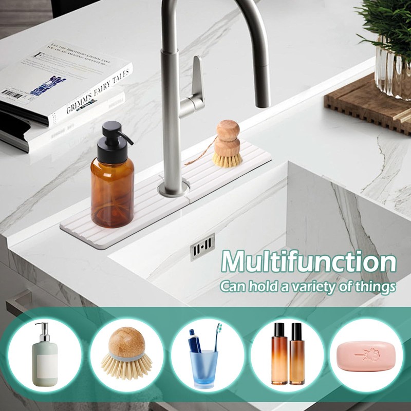 GeeRic 16.8” Rectangle Sink Splash Guard Mat, Stone Absorbent Faucet