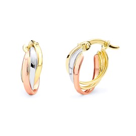 14k REAL Tri Color Gold 5mm Twisted Hoop Earrings (10 x 10 mm)