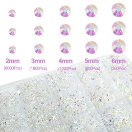 9600Pcs Nail Art Rhinestones, BetterJonny Clear AB Round Nail Flatback 2/3/4/5/6mm Gems Transparent Flat-Bottomed Rhinestone for Crafts Decoration and Jewelry Making