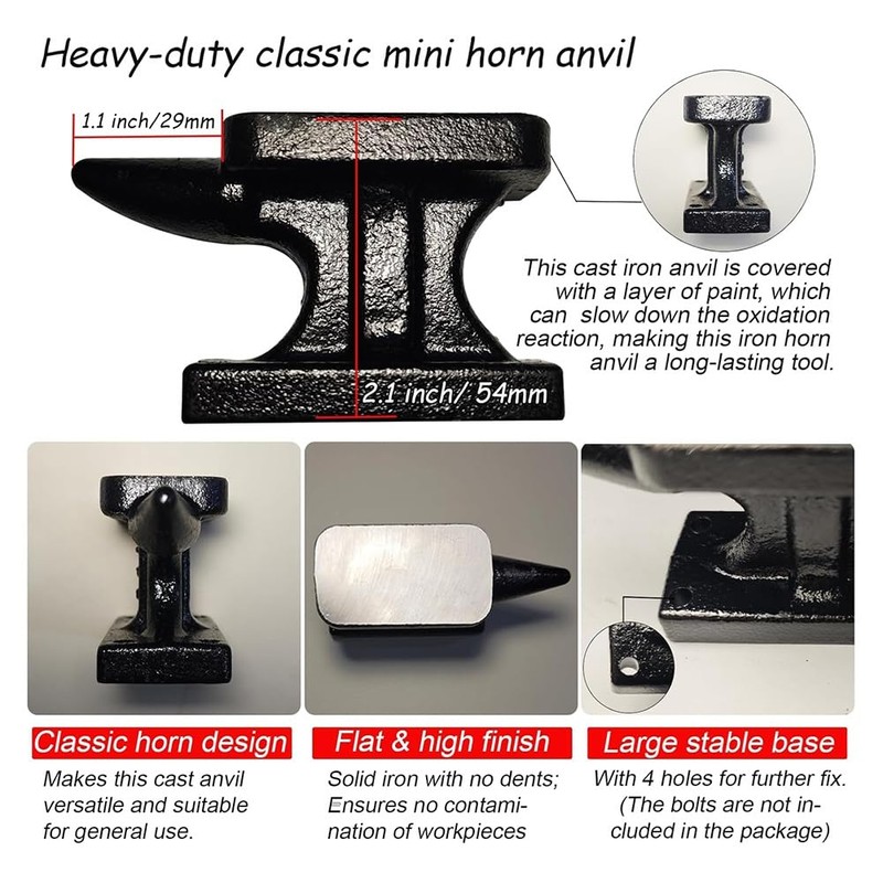 Wisyurt Mini Iron Horn Anvil & Hammer Set, 1.15 Lb