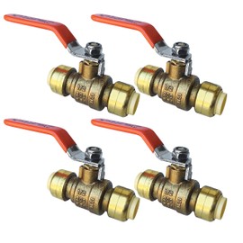 PROCURU 4-Pack 1/2-Inch PushFit Forged Brass Ball Valve, Push-to-Connect Full Port, Heavy Duty Valve for Copper, PEX, CPVC, Certified Safe (1/2", 4-Pack)