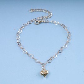 Yienate Boho Heart Anklet Bracelet Gold Love Heart Pendant Ankle Chain Minimalist Heart Satellite Foot Chain Hawaiian Beach Heart Pendant Foot Jewelry for Women and Girls