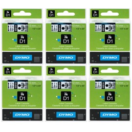 DYMO 45010 D1 Tape Cartridge for Dymo Label Makers, Created Specifically for LabelManager and LabelWriter Duo Label Makers, 1/2-inch x 23 Feet, Black on Clear, Pack of 6