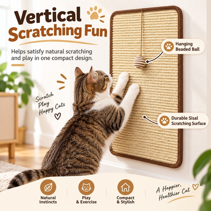 Sisal Cat Scratcher Replacement Pad with Hanging Ball – 40