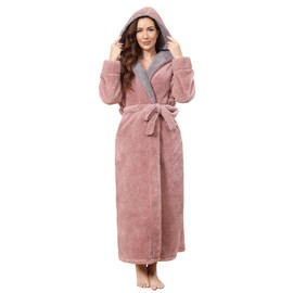 Artfasion Robes for Women with Hood Long Soft Warm Full Length Bathrobes Luxurious Plush Fleece Winter Robes Taupe X-Large