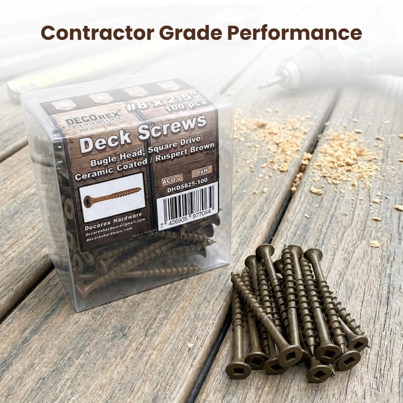 #8 x 2 Deck Screws, Square Drive Bugle Head, Brown