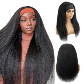 Kinky Straight Headband Wig 22 Inch Human Hair Headband Wigs for Black Women Glueless Yaki Straight Human Hair Headband Wigs Natural Black color