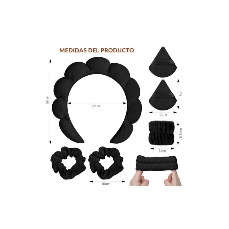 Set TXG de 7 piezas en negro: diadema nube, pulseras